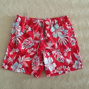 Speedo 7" Red Floral Tropicsl Swim Trunks Size XXL